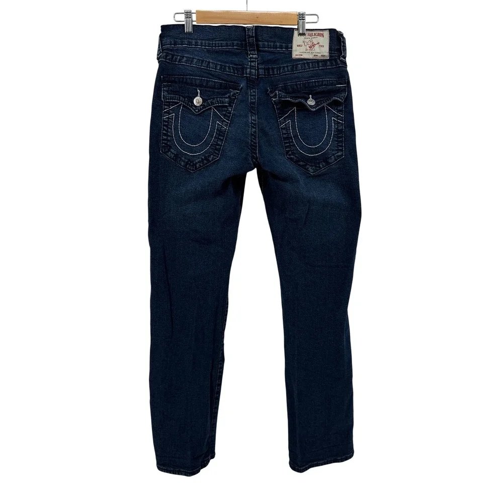 Mens True Religion Ricky Relaxed Straight Dark Wash Big T Flap Pocket 32x32